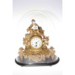 Continental gilt metal figural mantel clock under glazed dome, 40cm by 32cm.