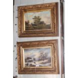 Pair 19th Century Dutch oil paintings on canvas of landscape scenes, 30cm by 45cm,