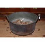 Large two handled copper log bin, 61cm.