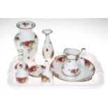 Royal Albert Old Country Roses vases, plates, bell and jug and two paragon art deco trios.