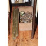 Brass stair rods and fittings, brass bell, etc.