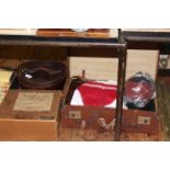 Leather cased top hat, boxed top hat, bowler hat, vintage clothing, etc.