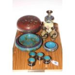 Eleven pieces of cloisonne including four vases, lidded bowl,