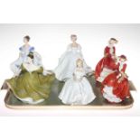 Six Royal Doulton ladies, Top O' the Hill x 2, Heather, Nancy, Lynne and Beatrice.