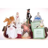 Five Royal Doulton figures including Cavalier, Falstaff, Dawn, Antoinette and Sarah,