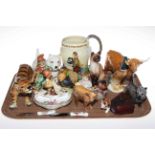 Crown Devon 'On Ilkla Moor' musical tankard, two Hummel figures, Beswick animals,