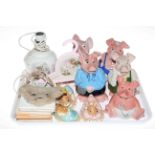 Five Wade Natwest pigs, three Pendelfin rabbits, Mrs Tiggy Winkle lamp, Beatrix Potter books,