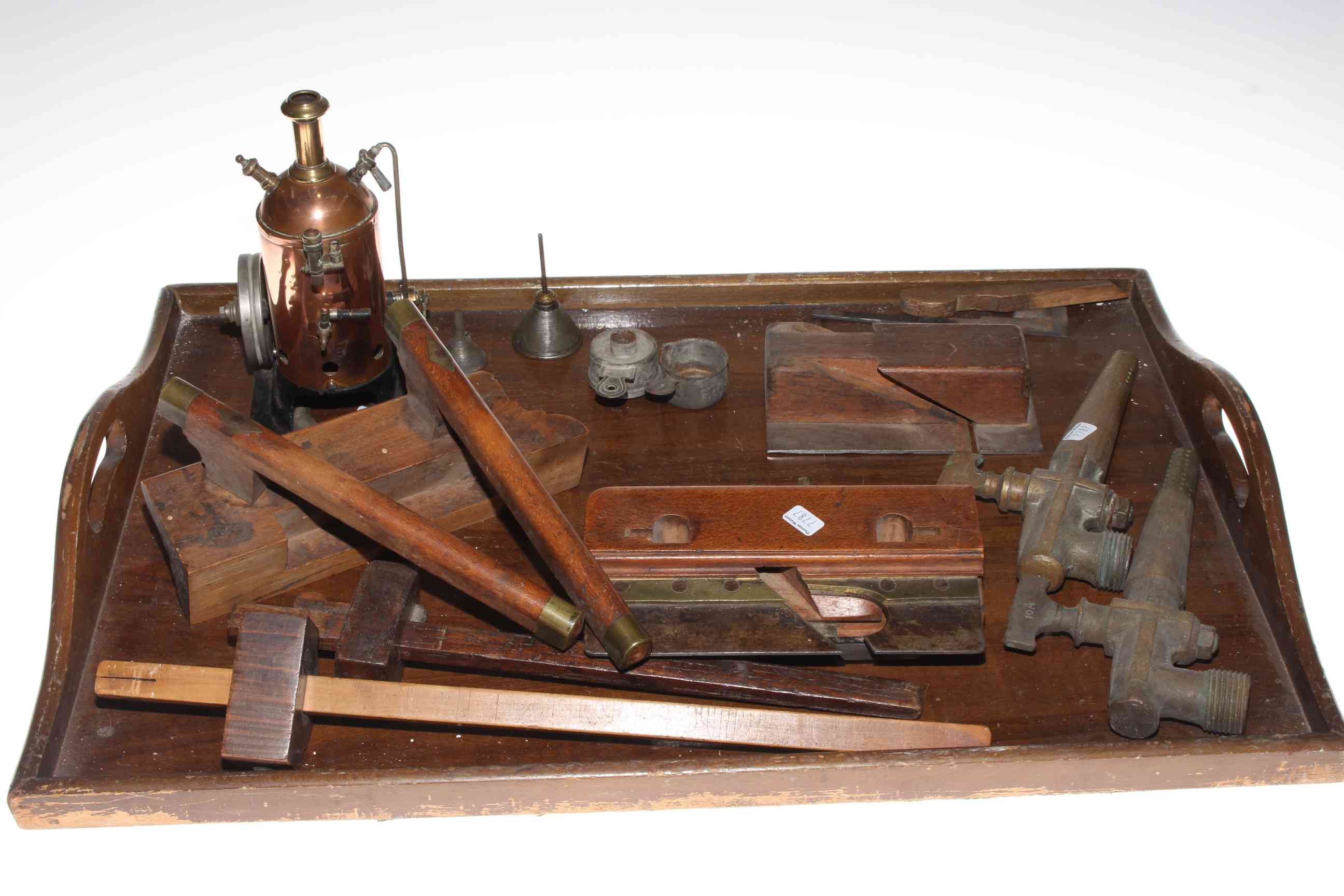 Joinery tools, two vintage taps, steam engine, etc.