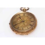Continental 18K gold pocket watch with engraved decoration.