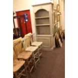 Painted open topped cabinet and four kitchen chairs.