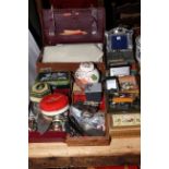 Metalwares, tins, military ephemera, cigarette cards, Mason's, costume jewellery, picture frame,
