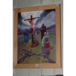 Reginald Kray, The Crucifixion, oil on board, signed and dated 98 lower right, 60cm by 45cm,