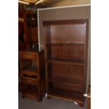 Pair mahogany single drawer pedestals and open bookcase with three adjustable shelves (3).