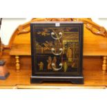 Small Oriental lacquered three drawer chest, 51cm by 42cm.