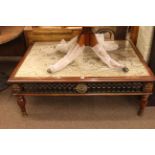 Large rectangular hardwood and marble inset top low centre table.