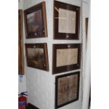 Framed sampler dated 1824, two framed historical facsimiles and three various pictures (6).