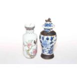 Small Chinese blue and white vase and cover, and Republic polychrome vase (2).