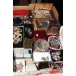 Box of costume jewellery, wristwatches, etc.