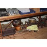 Collection of coal scuttles, fire basket stands, Tidy Betty's, fire irons, etc.