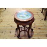 Cloisonne inset top hardwood jardiniere stand, 51cm by 41cm diameter.