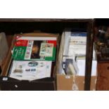 Two boxes of circa 1980's to 2000 first day covers, schoolboy Vanguard stamp album, Concorde,