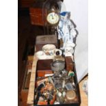 Anniversary clock under dome, box of pocket and wristwatches, collectables, etc.