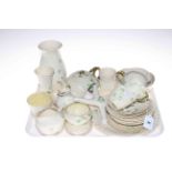 Collection of Belleek china including teaware, vases, cross and sugar and creams.