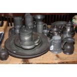 Collection of 18th & 19th Century, and later, pewter including chargers, platters,