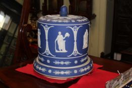 Late 19th Century blue Jasperware stilton cover and stand,