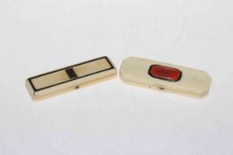 Two Georgian ivory and gold tooth pick holders.