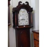 19th Century oak eight day longcase clock with painted arch dial, overall height 210cm.