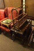 Wing back armchair, two footstools, magazine stand, drinks trolley, folding table,