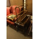 Wing back armchair, two footstools, magazine stand, drinks trolley, folding table,