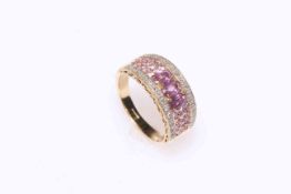 18 carat gold, ruby and diamond multi-stone ring, size N.