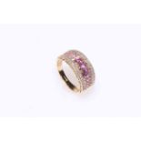 18 carat gold, ruby and diamond multi-stone ring, size N.