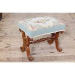 Victorian mahogany X-framed stool with needlework seat 42cm x 48cm.