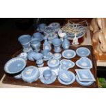 Collection of Wedgwood Jasperware pieces, over thirty on two trays.