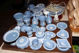 Collection of Wedgwood Jasperware pieces, over thirty on two trays.