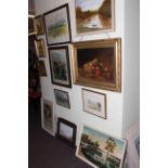 Collection of thirteen various paintings and prints.