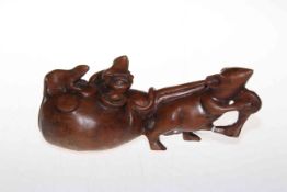 Chinese carving of a rat with money sack.