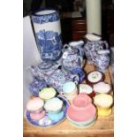 Blue and white stick stand, Maling lustre sundae dishes and saucers, Ringtons chintz etc.