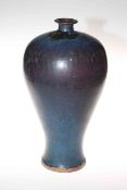 Antique Chinese Stoneware vase, the baluster body with blue mottled glaze, 35.5cm.