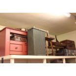 Two drawer storage seat, Lloyd Loom linen bin, two stools, towel stand,