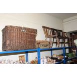 Four Victorian farmhouse style chairs, vintage basket, case and tray.