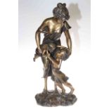 Bronze group of lady with playing children, 68cm.