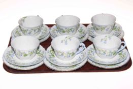 Shelley Harebell 13590 tea china; six cups, saucers and plates.