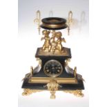 French 19th Century gilt metal mounted black marble clock,