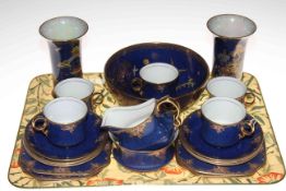 Carlton Ware Chinoiserie comprising pair vases, bowl and nineteen piece tea set.