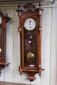 Vienna wall clock in burr walnut veneer, double weight movement but missing weights,