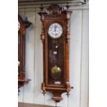 Vienna wall clock in burr walnut veneer, double weight movement but missing weights,